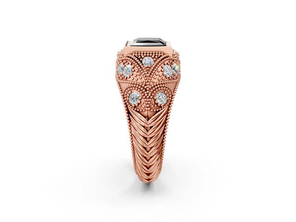 Rose Gold Princess Cut Vintage Bezel Engagement Ring Setting for Black Center with Milgrain
