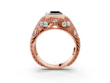 Rose gold Bezel Set Fancy Black Princess Cut Diamond Milgrain Band Ring_3