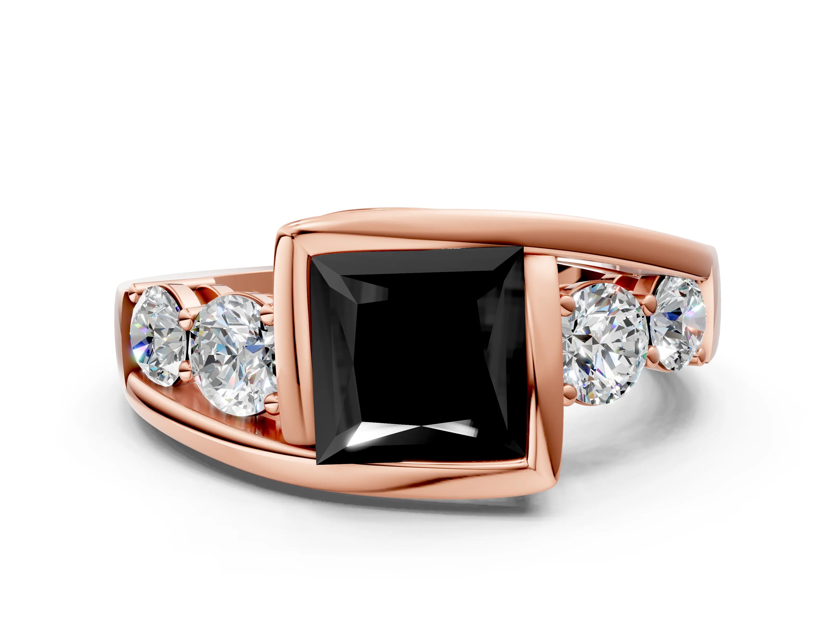 Rose gold Bezel Set Fancy Black Princess Cut Diamond Split Shank Ring