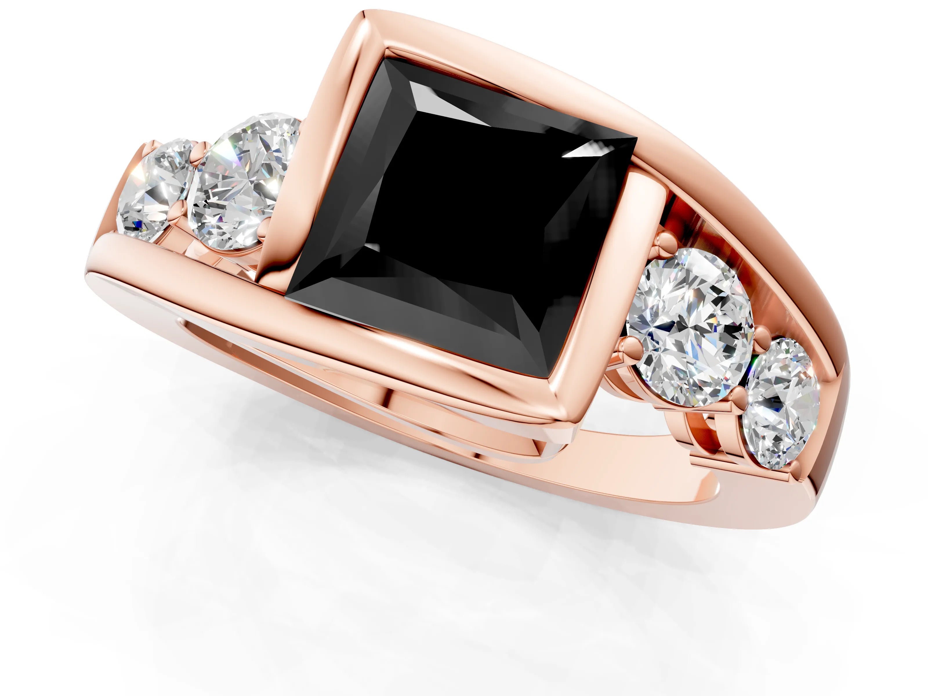Rose gold Bezel Set Fancy Black Princess Cut Diamond Split Shank Ring_1