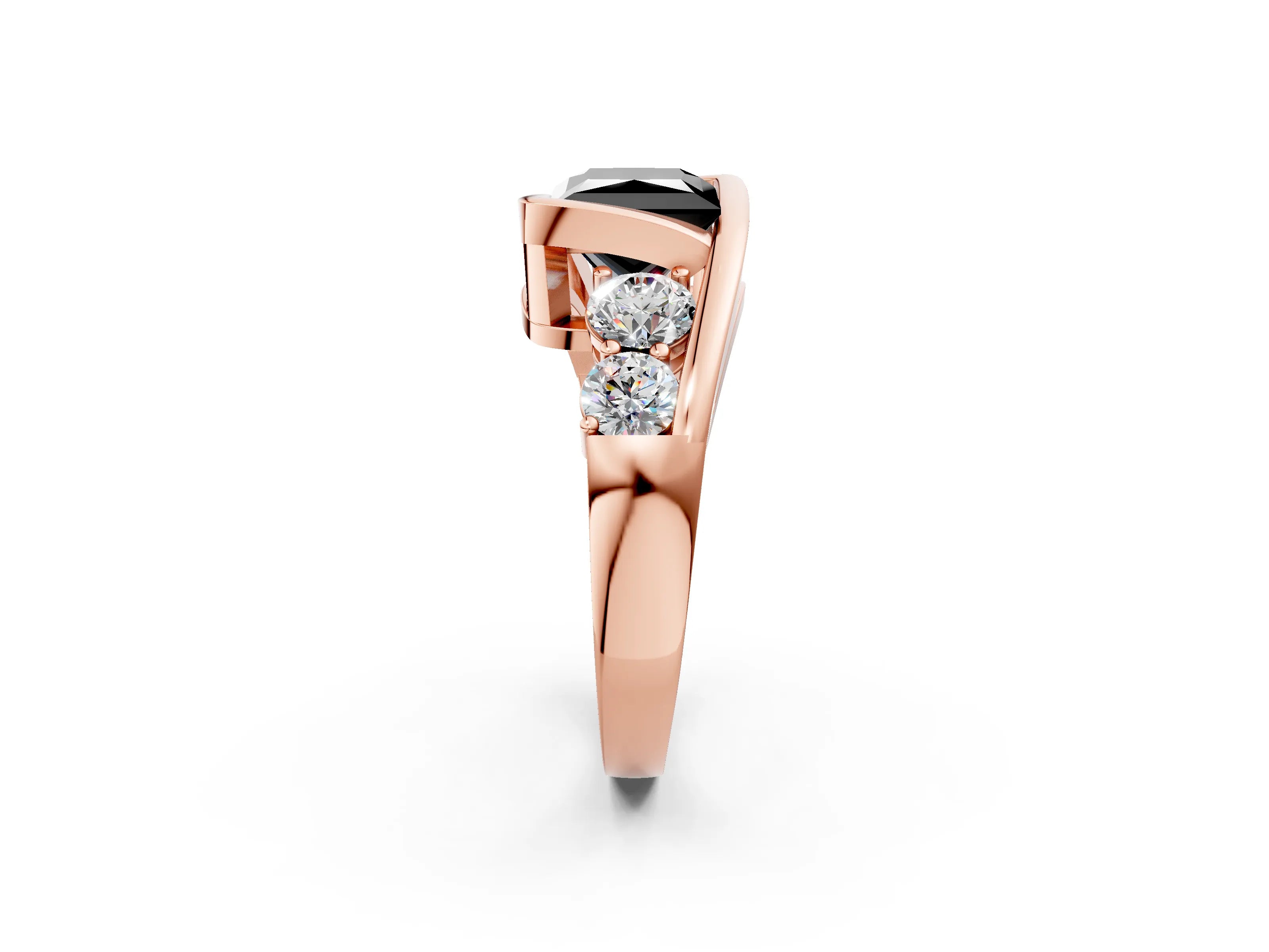 Rose gold Bezel Set Fancy Black Princess Cut Diamond Split Shank Ring_2