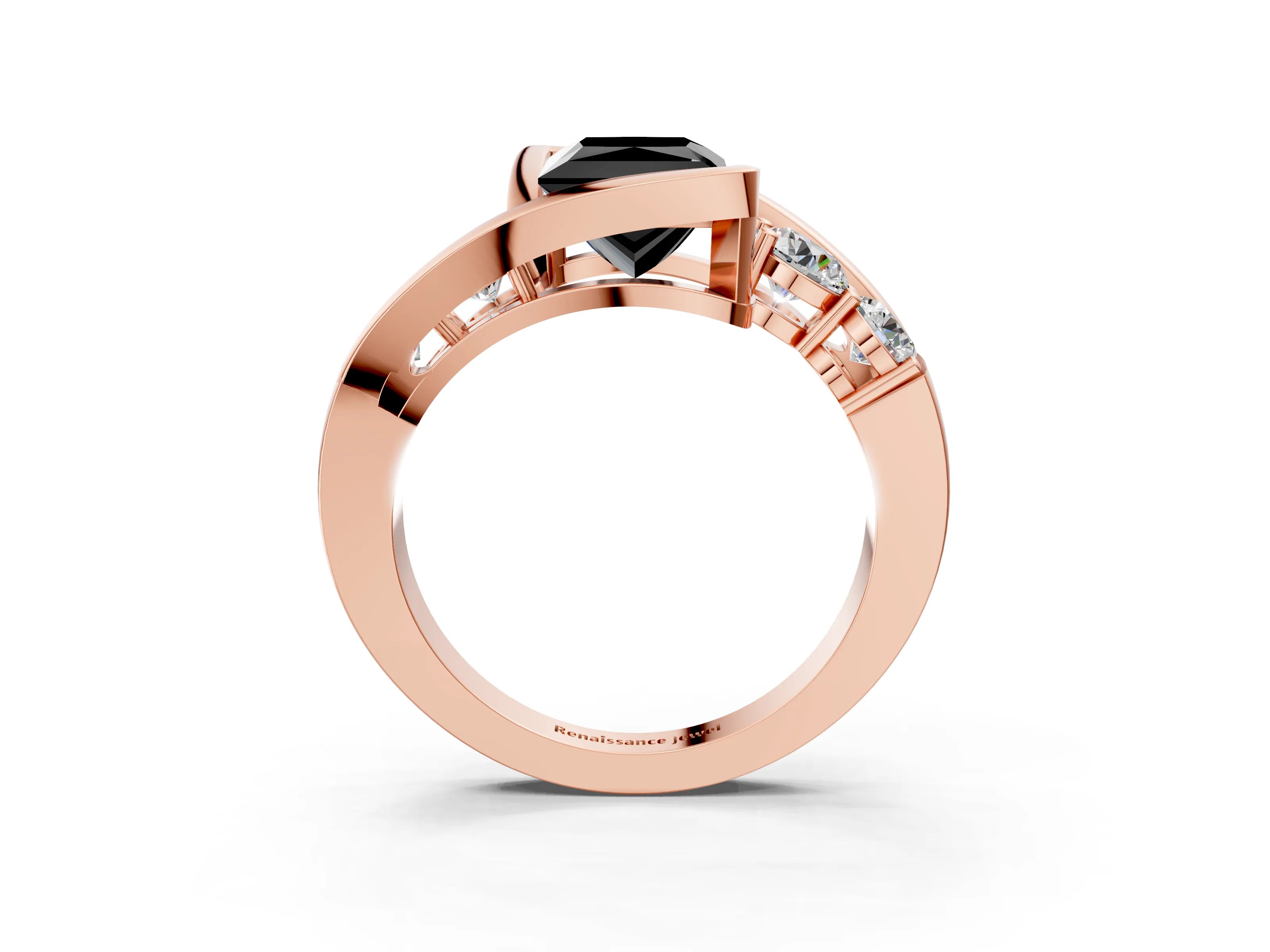 Rose gold Bezel Set Fancy Black Princess Cut Diamond Split Shank Ring_3