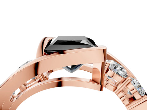 Rose gold Bezel Set Fancy Black Princess Cut Diamond Split Shank Ring_4