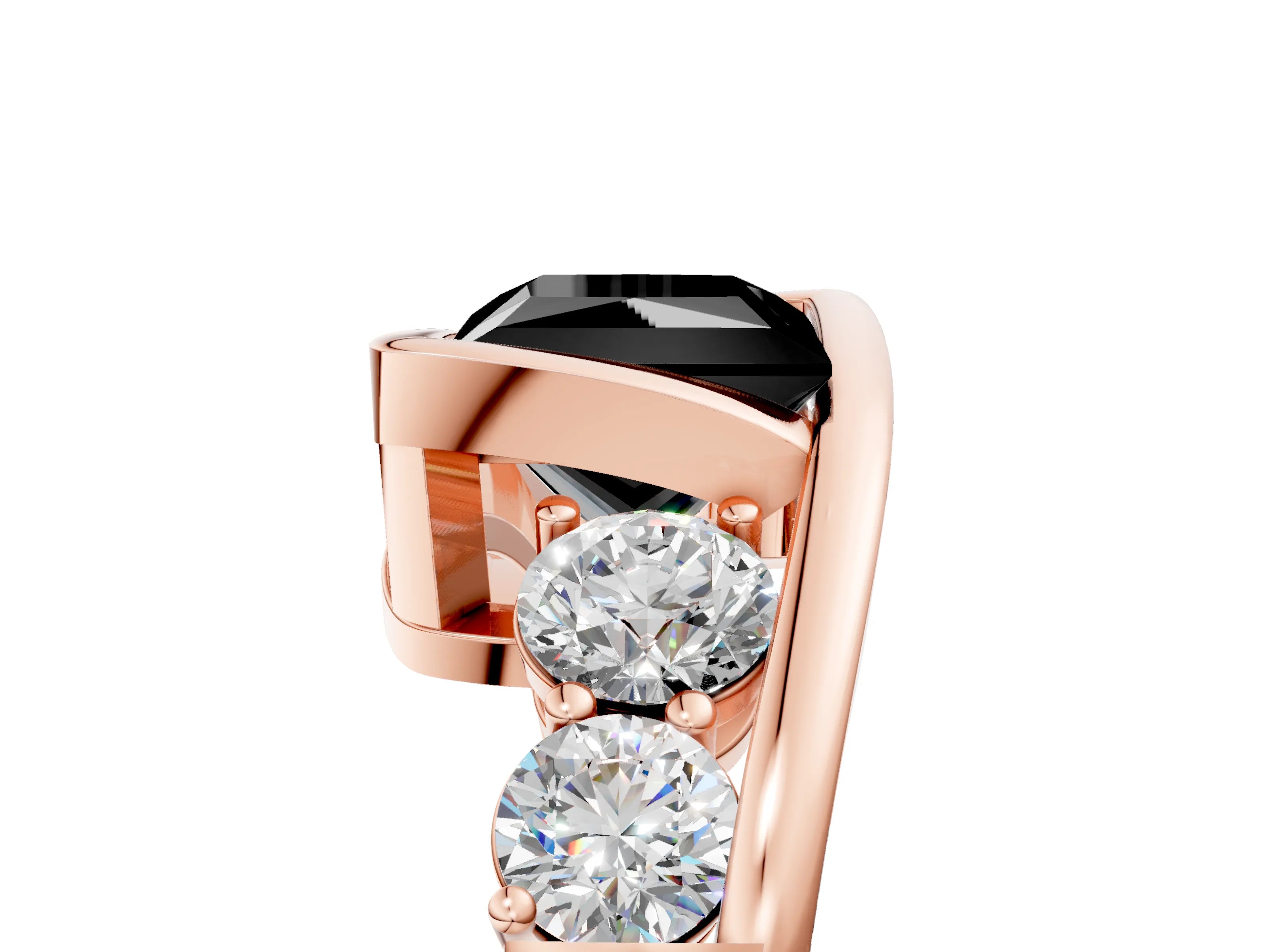 Rose gold Bezel Set Fancy Black Princess Cut Diamond Split Shank Ring_5
