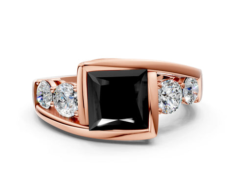 Rose gold Bezel Set Fancy Black Princess Cut Diamond Split Shank Ring