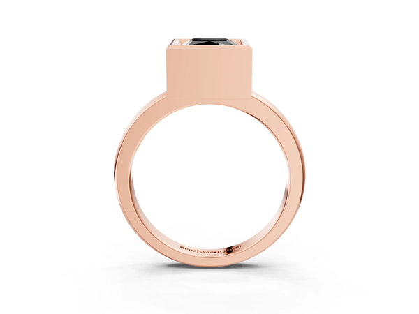 Rose gold Bezel Set Fancy Black Princess Cut Solitaire Engagement Ring with Classic Band