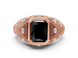 Rose gold Bezel Set Fancy Black Radiant Cut Diamond Milgrain Band Ring