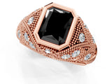 Rose gold Bezel Set Fancy Black Radiant Cut Diamond Milgrain Band Ring_1