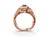Rose gold Bezel Set Fancy Black Radiant Cut Diamond Milgrain Band Ring_3