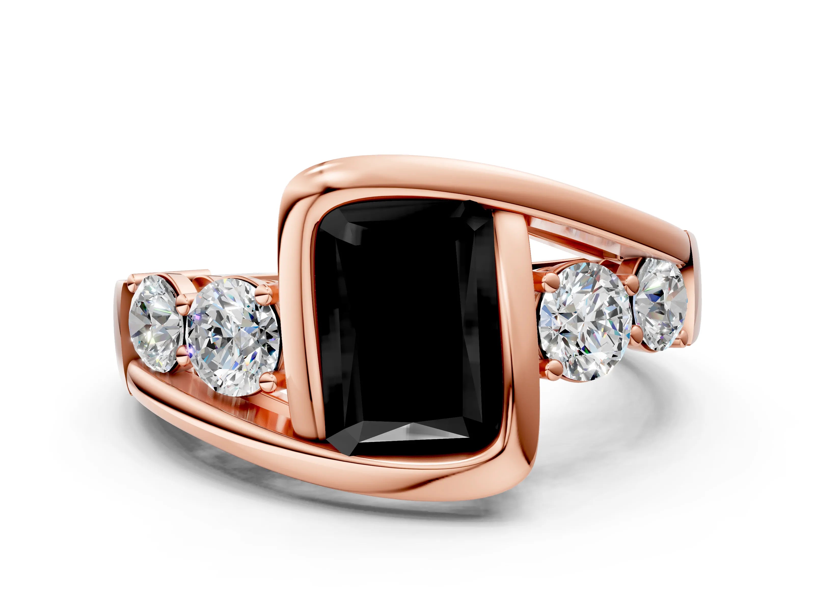 Rose gold Bezel Set Fancy Black Radiant Cut Diamond Split Shank Ring