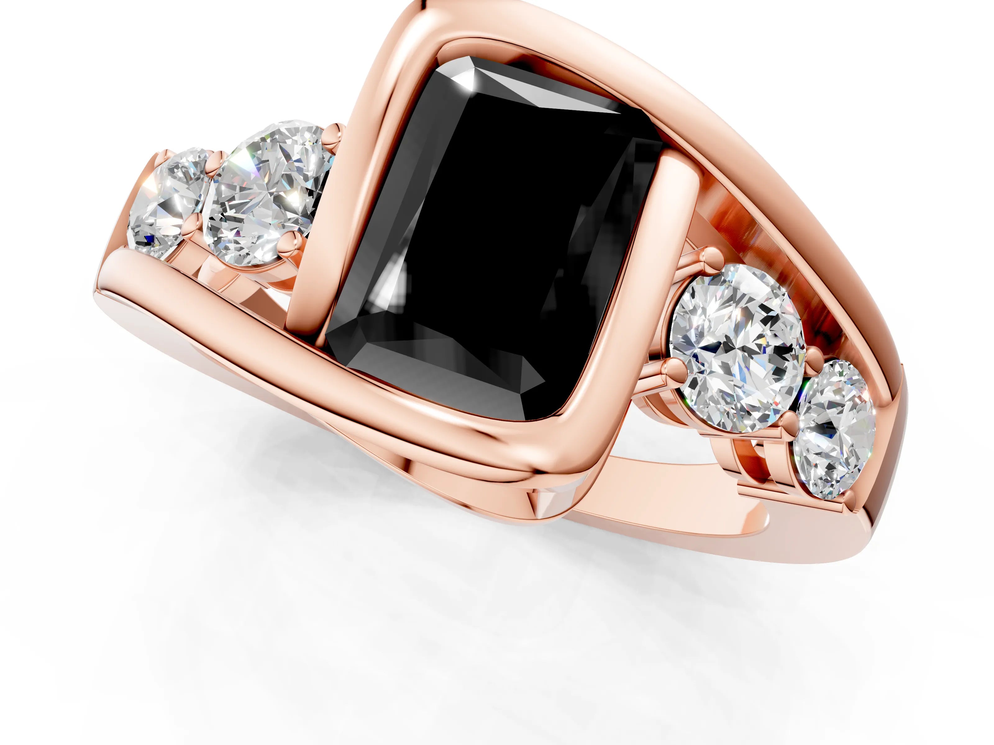 Rose gold Bezel Set Fancy Black Radiant Cut Diamond Split Shank Ring_1