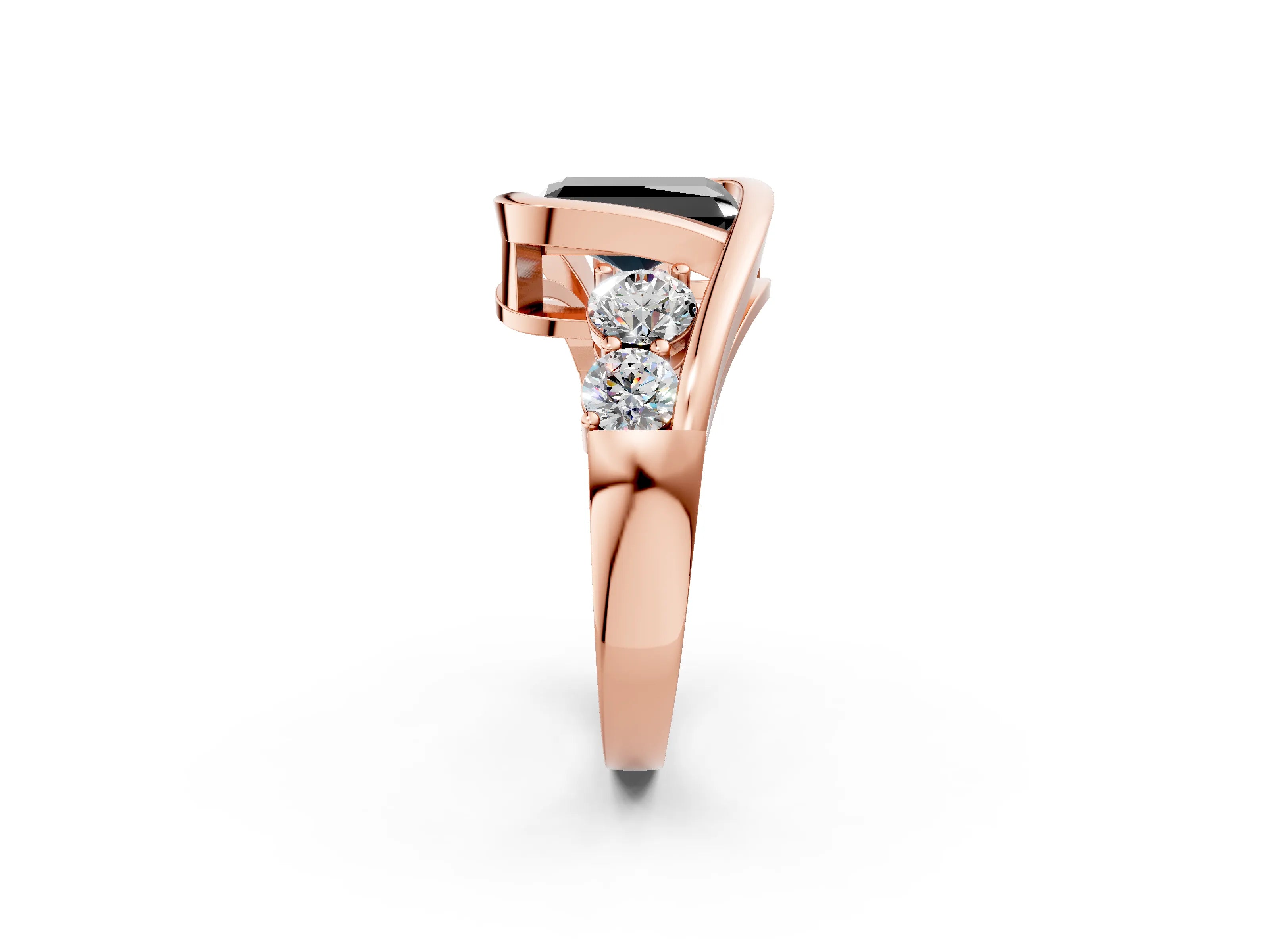 Rose gold Bezel Set Fancy Black Radiant Cut Diamond Split Shank Ring_2