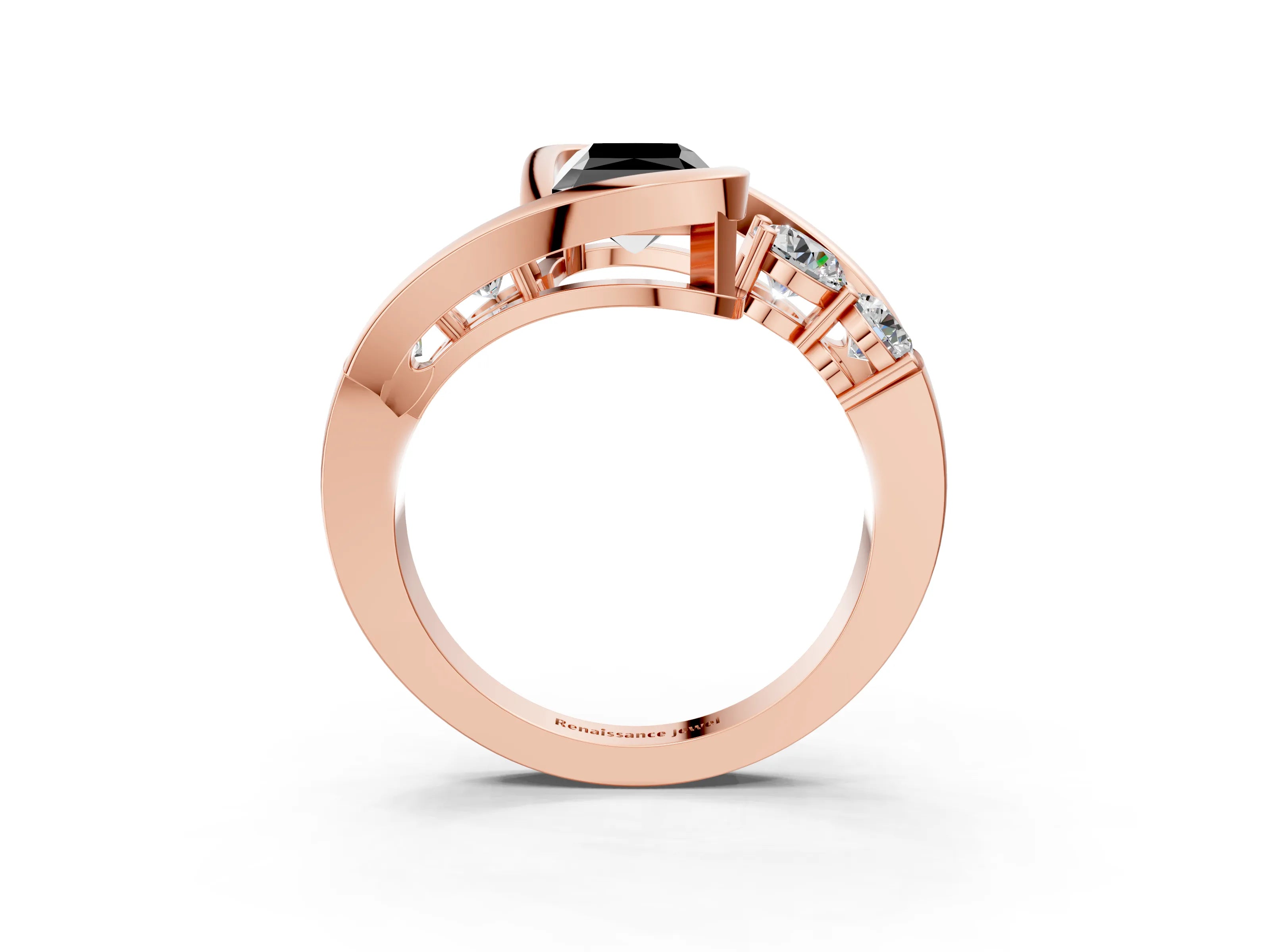 Rose gold Bezel Set Fancy Black Radiant Cut Diamond Split Shank Ring_3