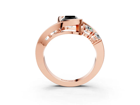 Rose gold Bezel Set Fancy Black Radiant Cut Diamond Split Shank Ring_3