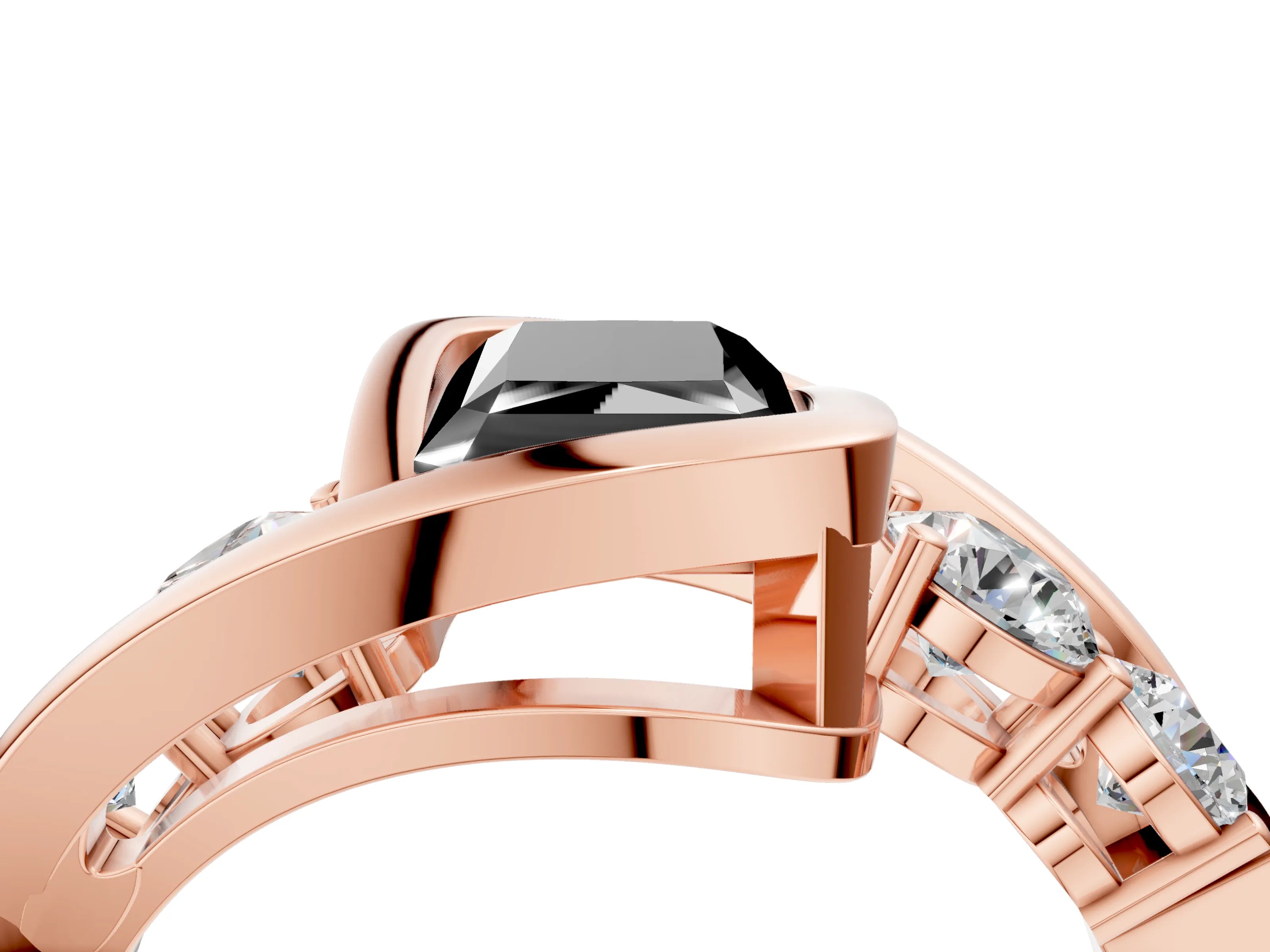 Rose gold Bezel Set Fancy Black Radiant Cut Diamond Split Shank Ring_4