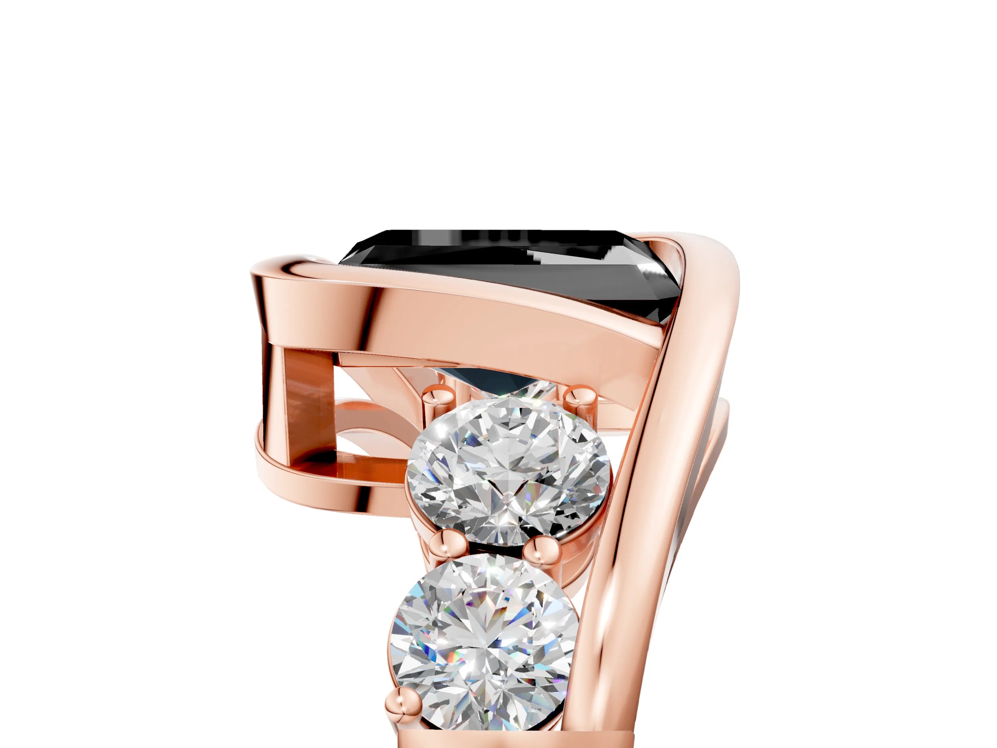Rose gold Bezel Set Fancy Black Radiant Cut Diamond Split Shank Ring_5