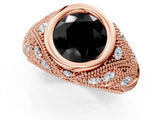 Rose gold Bezel Set Fancy Black Round Cut Diamond Milgrain Band Ring_1