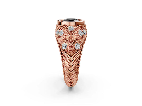 Rose Gold Round Vintage Bezel Engagement Ring Setting for Black Center with Milgrain