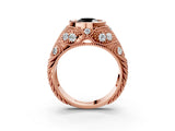 Rose gold Bezel Set Fancy Black Round Cut Diamond Milgrain Band Ring_3