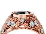 Rose gold Bezel Set Fancy Black Round Cut Diamond Milgrain Band Ring_4