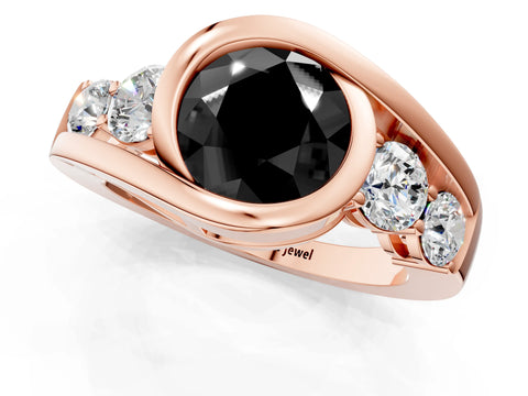 Rose gold Bezel Set Fancy Black Round Cut Diamond Split Shank Ring_1