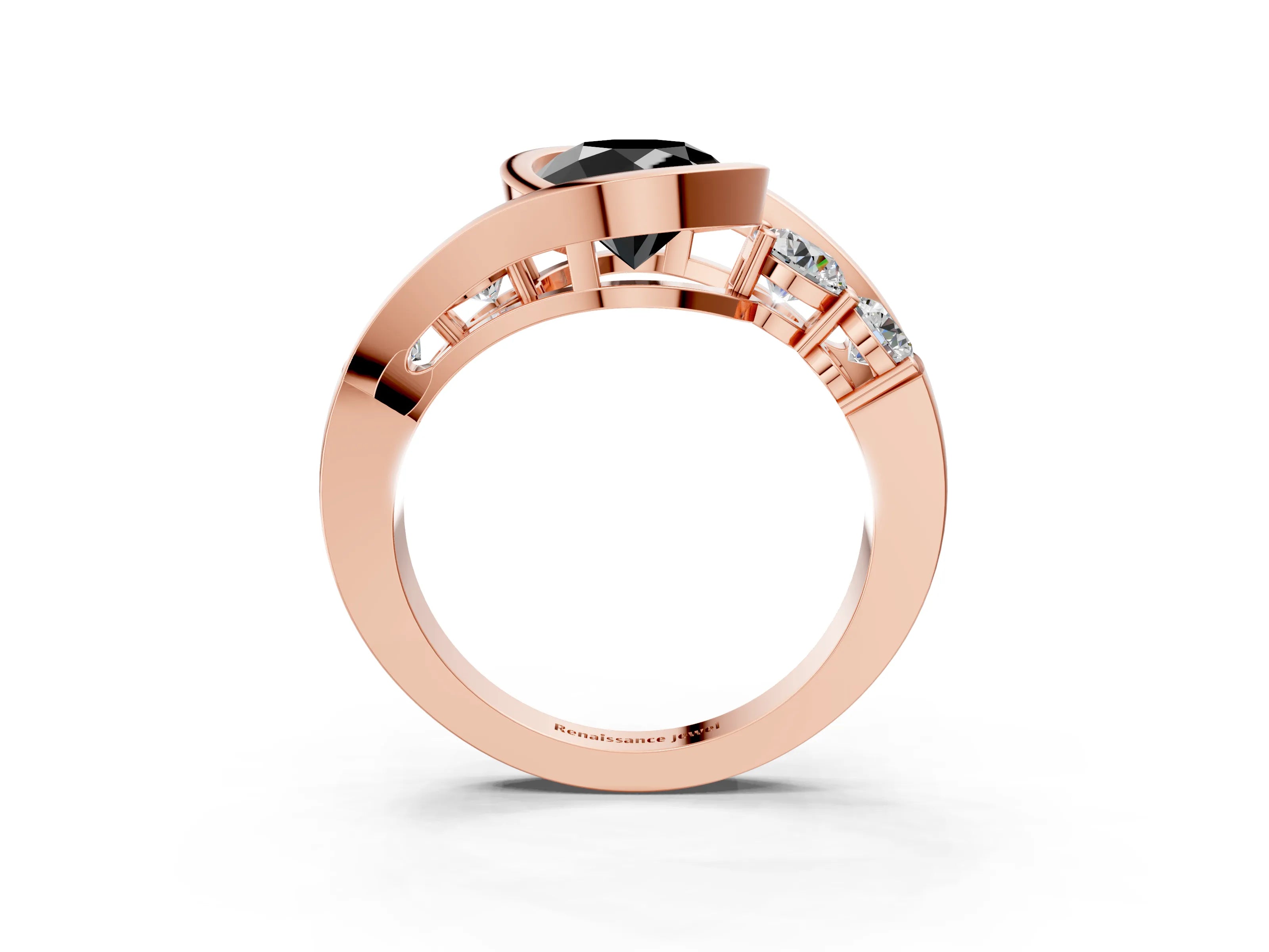 Rose gold Bezel Set Fancy Black Round Cut Diamond Split Shank Ring_3