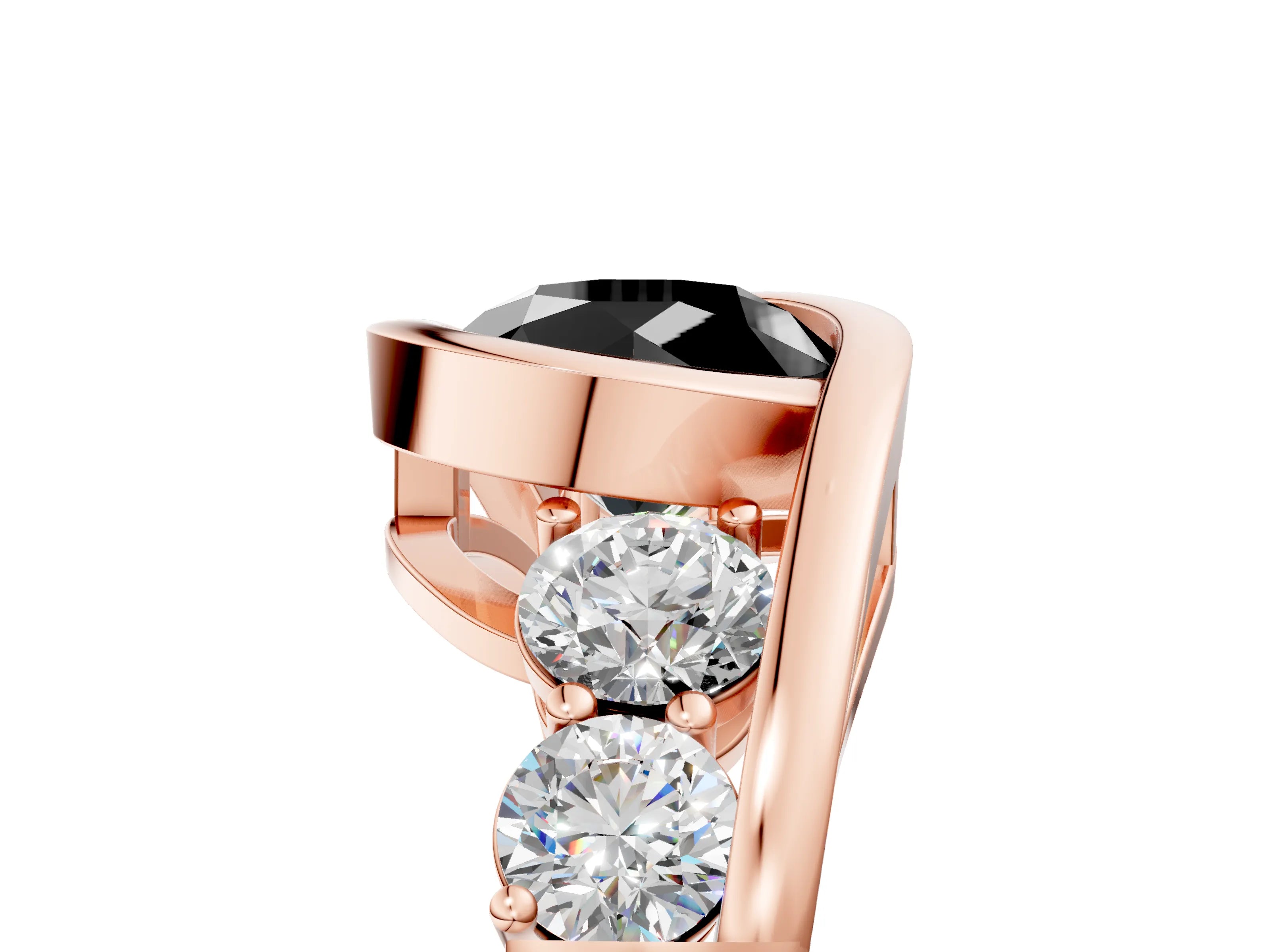 Rose gold Bezel Set Fancy Black Round Cut Diamond Split Shank Ring_5