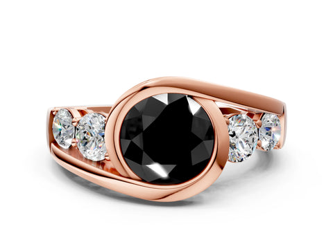 Rose gold Bezel Set Fancy Black Round Cut Diamond Split Shank Ring