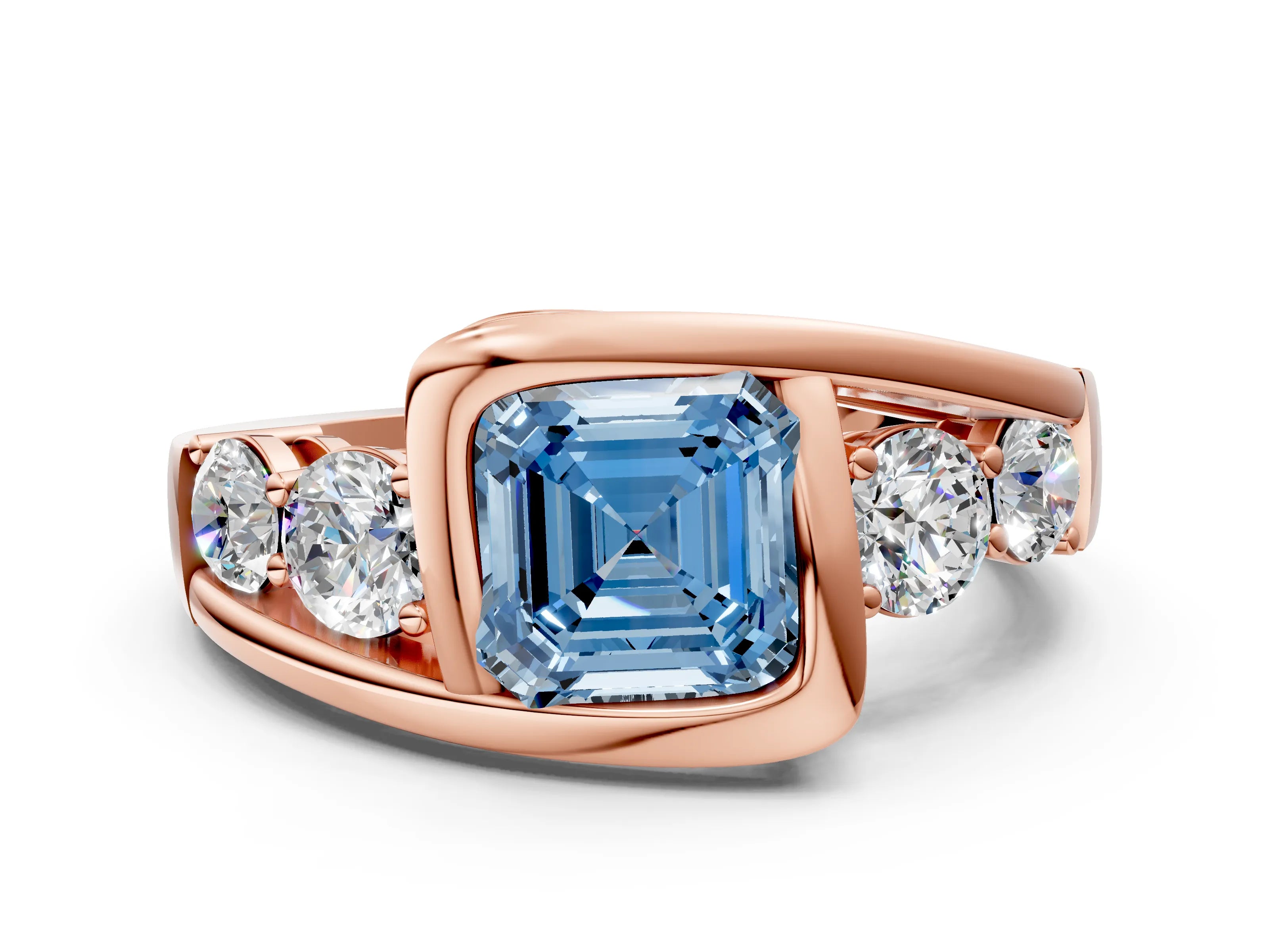 Rose gold Bezel Set Fancy Blue Asscher Cut Diamond Split Shank Ring
