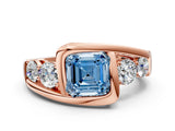 Rose gold Bezel Set Fancy Blue Asscher Cut Diamond Split Shank Ring