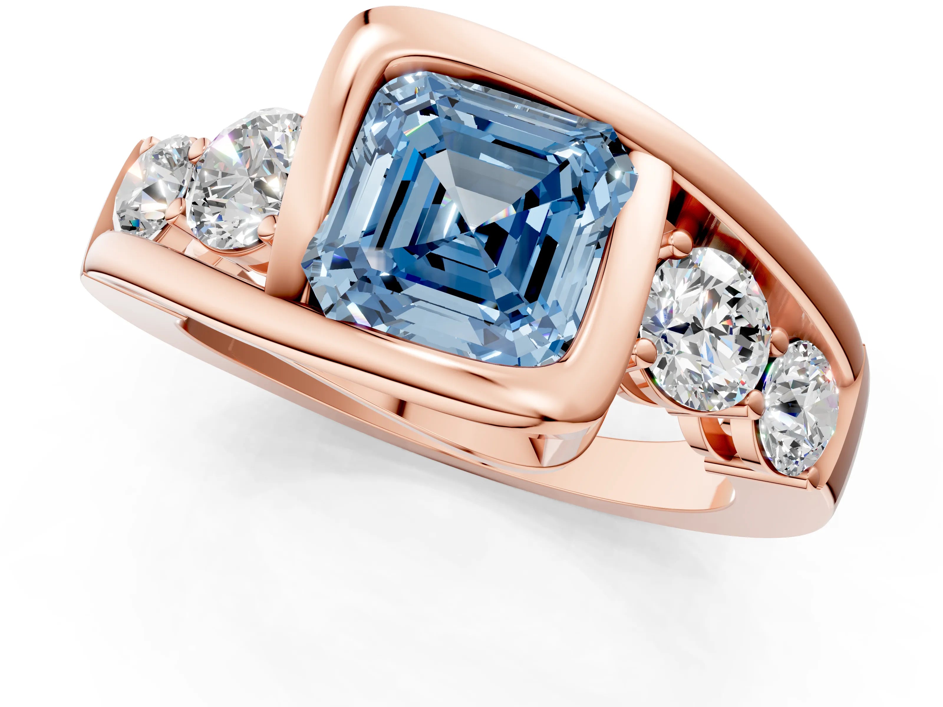 Rose gold Bezel Set Fancy Blue Asscher Cut Diamond Split Shank Ring_1