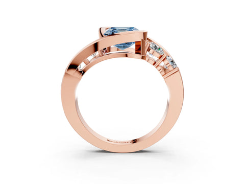 Rose gold Bezel Set Fancy Blue Asscher Cut Diamond Split Shank Ring_3