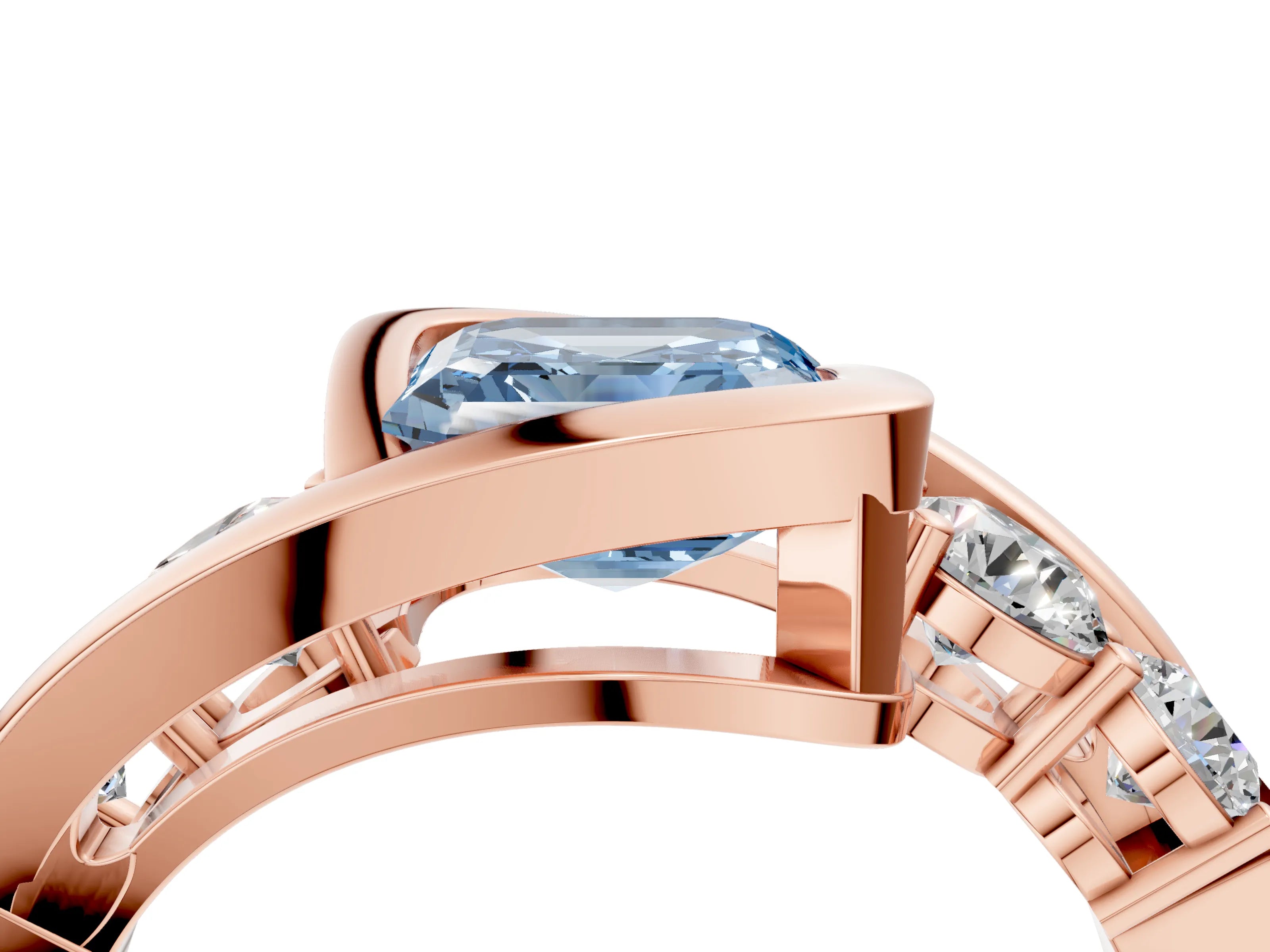 Rose gold Bezel Set Fancy Blue Asscher Cut Diamond Split Shank Ring_4