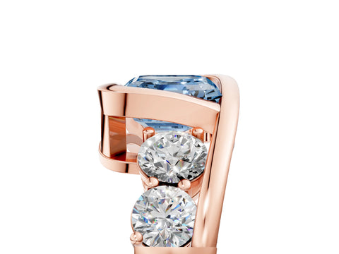 Rose gold Bezel Set Fancy Blue Asscher Cut Diamond Split Shank Ring_5