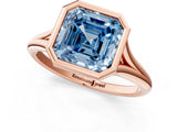 Rose gold Bezel Set Fancy Blue Asscher  Cut Solitaire Ring with Tapered Band 1