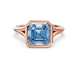 Rose gold Bezel Set Fancy Blue Asscher  Cut Solitaire Ring with Tapered Band