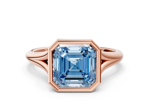 Rose Gold Asscher Cut Bezel Engagement Ring Setting for Fancy Blue Center