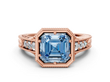 Rose gold Bezel Set Fancy Blue Asscher  Diamond Milgrain Pave Engagement Ring_18