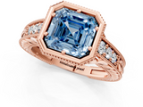 Rose gold Bezel Set Fancy Blue Asscher  Diamond Milgrain Pave Engagement Ring_19