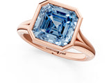 Rose gold Bezel Set Fancy Blue Asscher  Solitaire Diamond Ring with Smooth Band 2