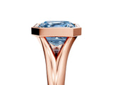 Rose gold Bezel Set Fancy Blue Asscher  Solitaire Diamond Ring with Smooth Band