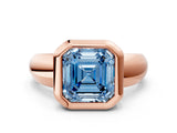 Rose gold Bezel Set Fancy Blue Asscher  Solitaire Ring with Wide Band 1
