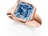 Rose gold Bezel Set Fancy Blue Asscher  Solitaire Ring with Wide Band 2
