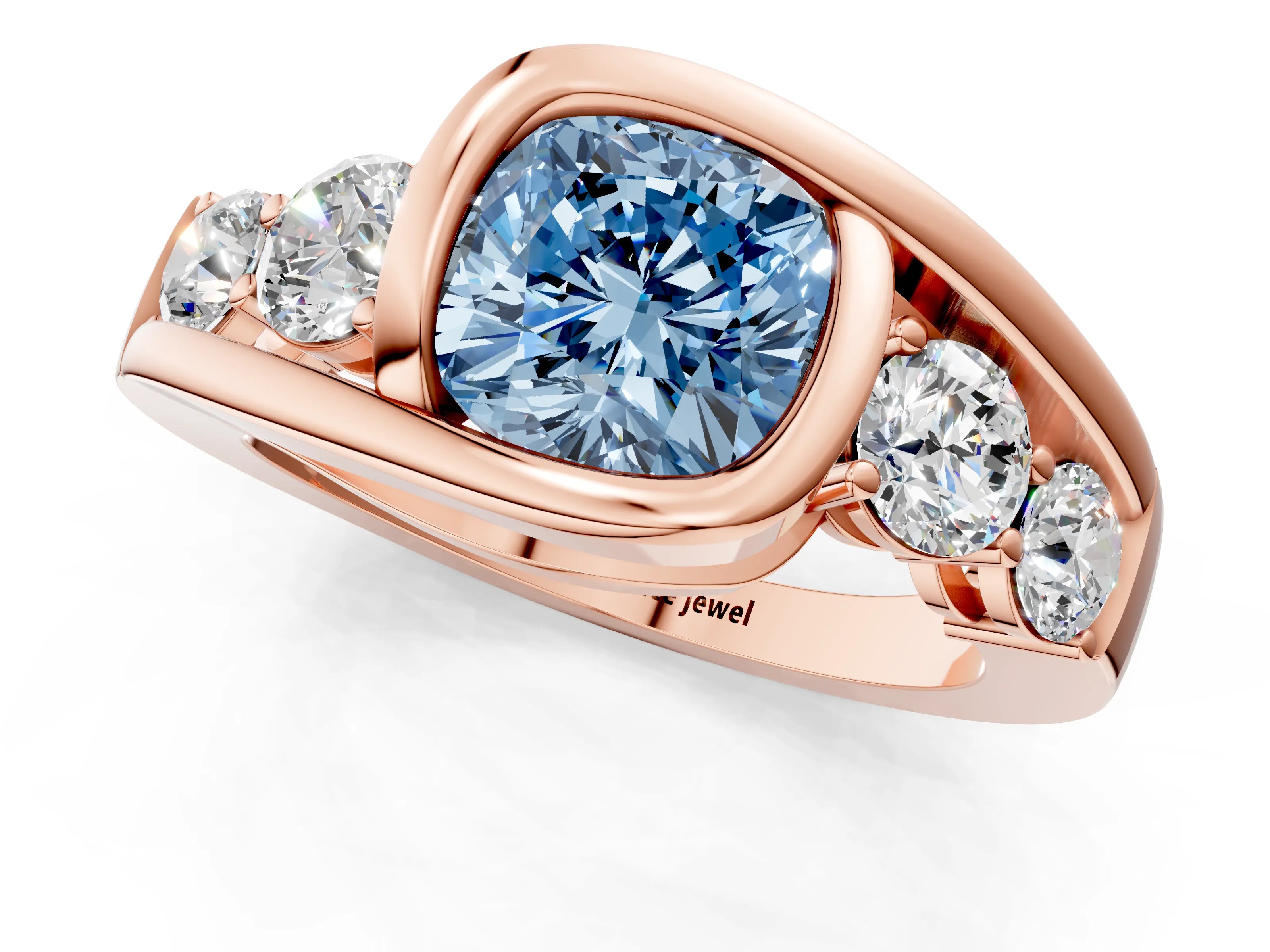 Rose gold Bezel Set Fancy Blue Cushion Cut Diamond Split Shank Ring_1