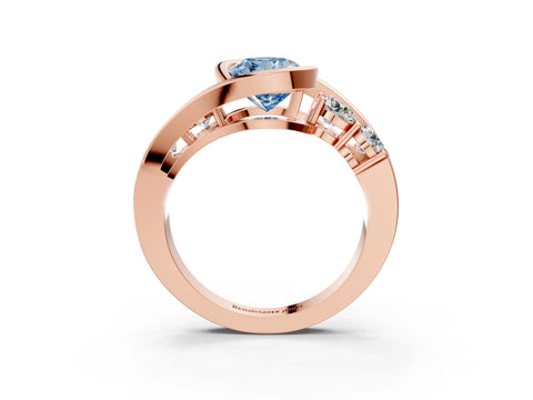 Rose gold Bezel Set Fancy Blue Cushion Cut Diamond Split Shank Ring_3