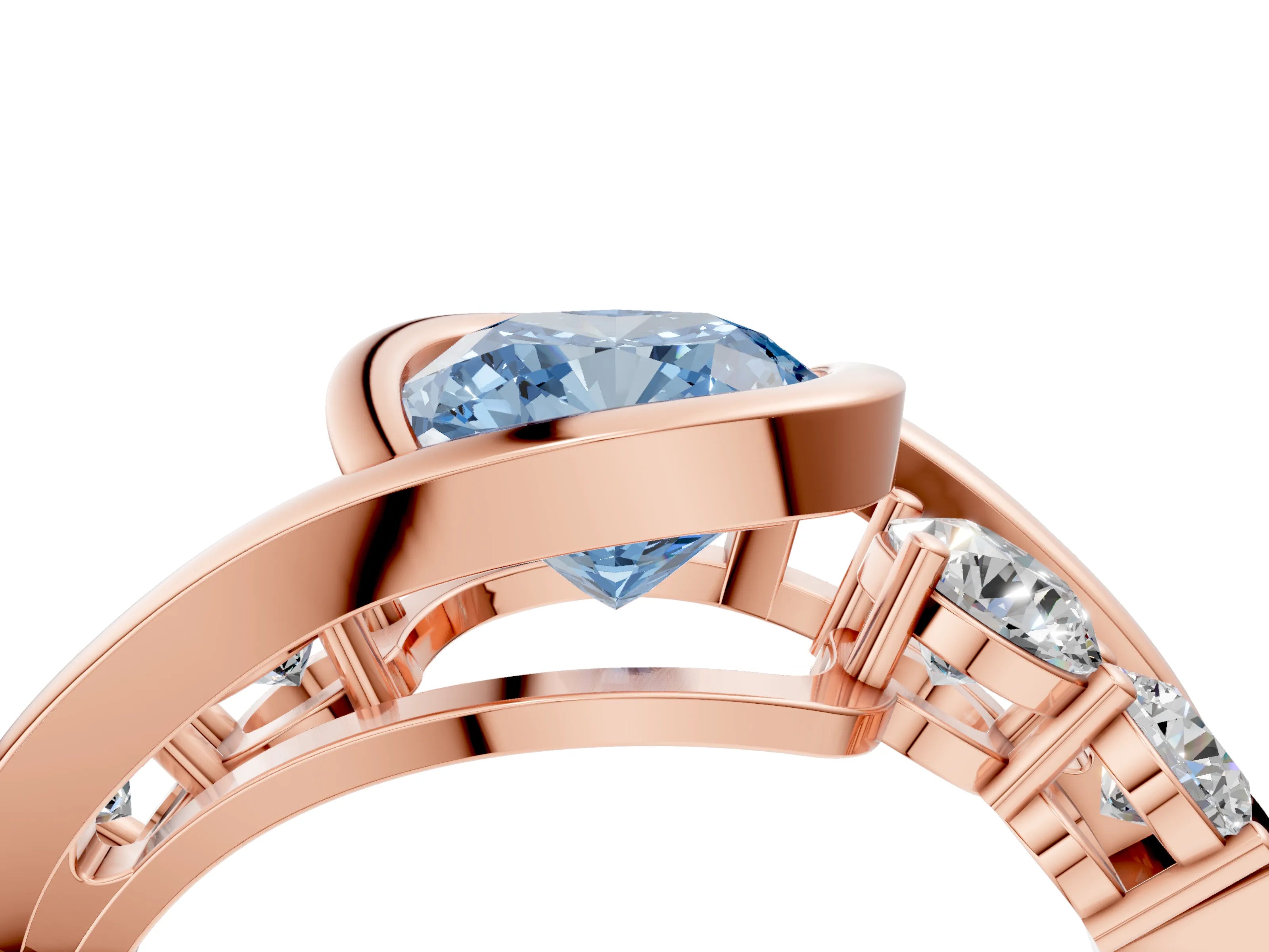 Rose gold Bezel Set Fancy Blue Cushion Cut Diamond Split Shank Ring_4
