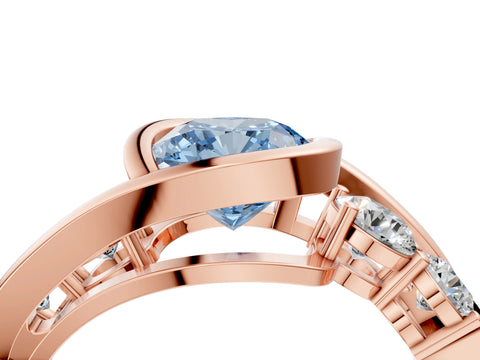 Rose gold Bezel Set Fancy Blue Cushion Cut Diamond Split Shank Ring_4