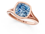 Rose gold Bezel Set Fancy Blue Cushion  Cut Solitaire Ring with Tapered Band 1