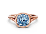 Rose gold Bezel Set Fancy Blue Cushion  Cut Solitaire Ring with Tapered Band