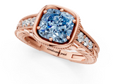 Rose gold Bezel Set Fancy Blue Cushion  Diamond Milgrain Pave Engagement Ring_34